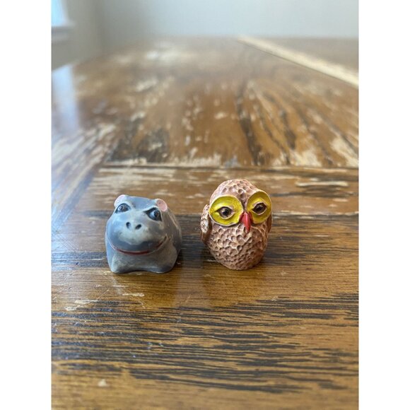 Vintage Ceramic Miniature Hippo & Owl Figurines - Picture 1 of 7
